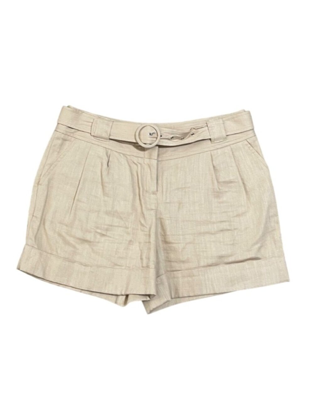 Apt. 9 Ava Shorts Women Belted Linen Cotton Size 8 Cream Rolled Hem